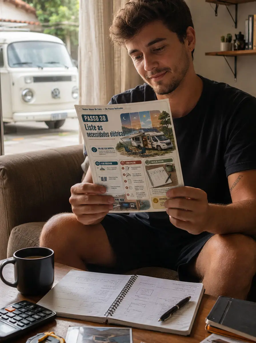 Homem consultando o guia de necessidades elétricas